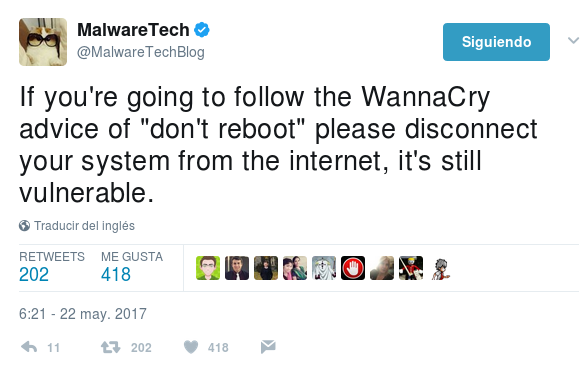 Tweets from Hutchins saying that we might suffer another cyberattack.