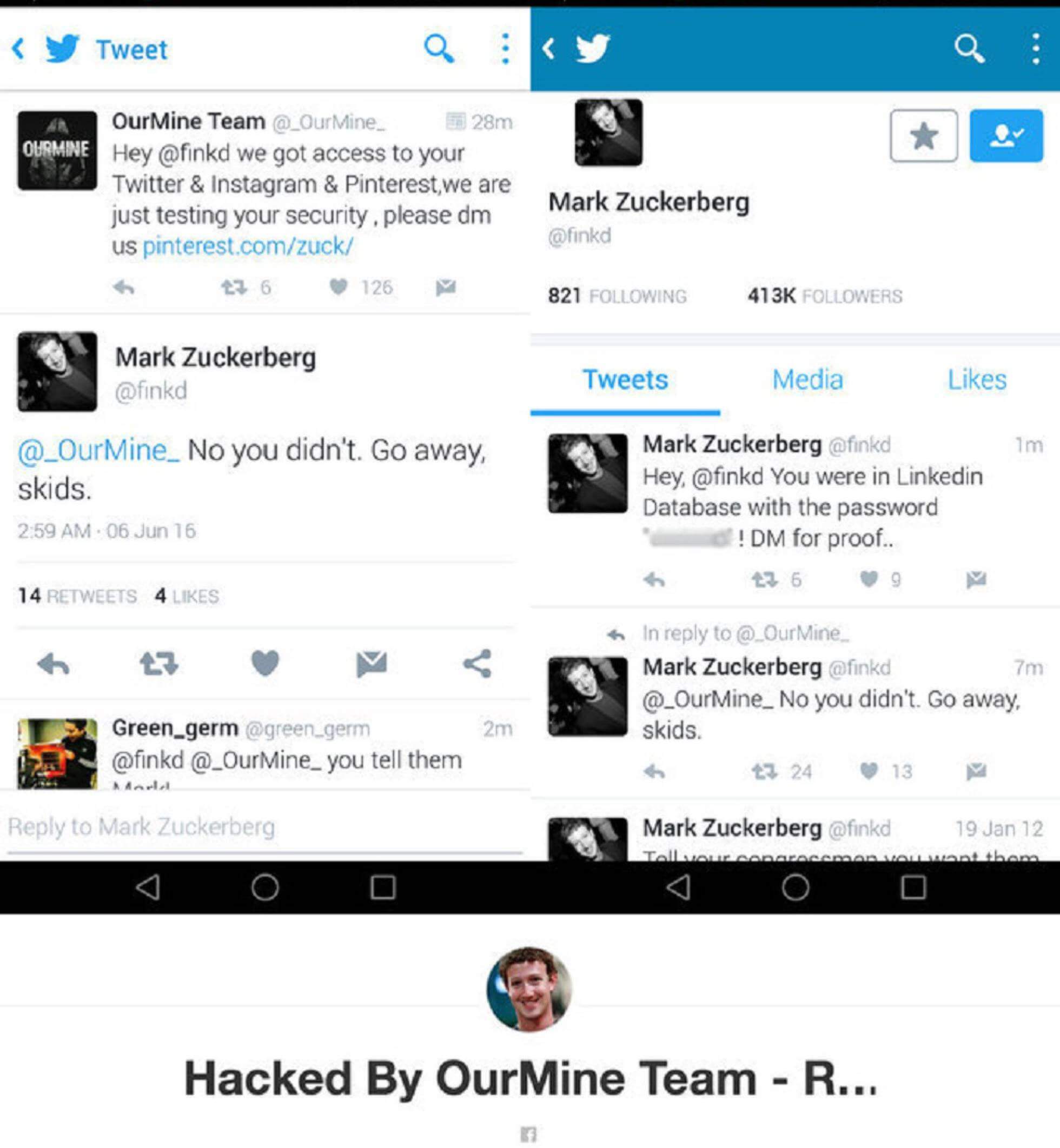 Mark Zuckerberg hacked Twitter account screenshot.